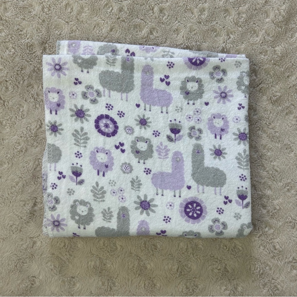 Trend Lab Llama Alpaca Baby Receiving Blanket Purple Gray White Sheep Floral